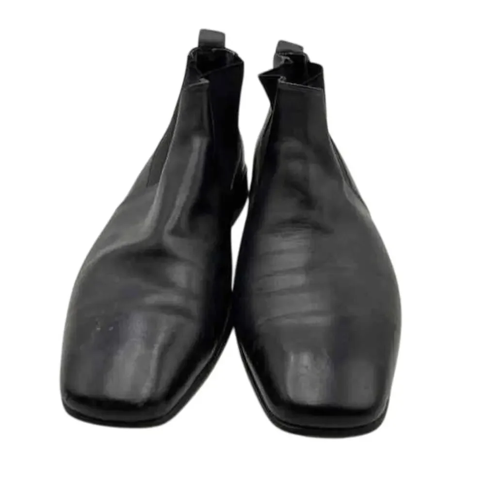 San Remo Mens Black Leather Square Toe Pull On Ankle Chelsea Boots Size 9.5